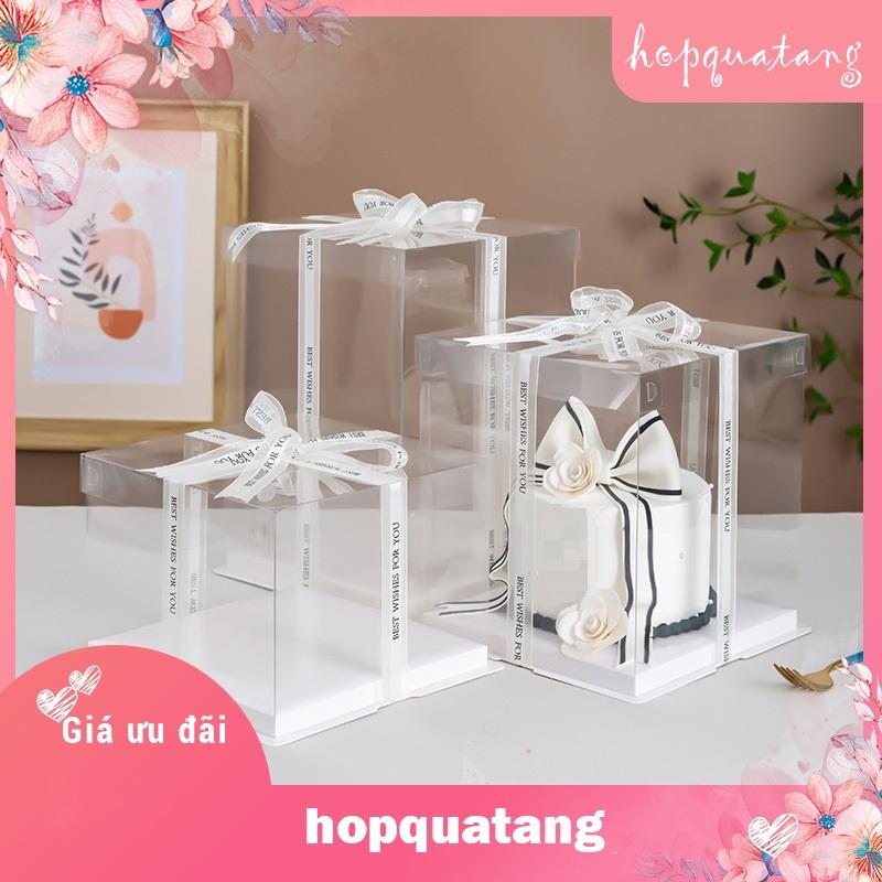 Hộp Mica Trong Đế Trắng Đựng Bánh Sinh Nhật Quà Tặng Quà Lưu Niệm