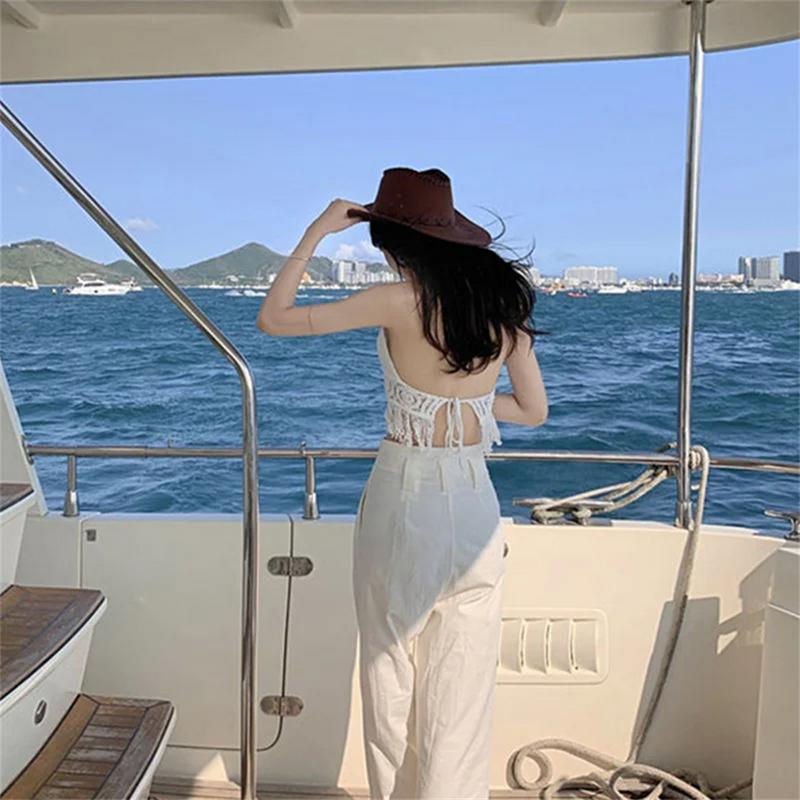 Áo Ba Lỗ Tua Rua, Áo Ba Lỗ Cropped Cotton khoét Áo Ngực Dệt Kim Thêu, Thích Hợp Cho Đồ Đi Biển, Yoga, Thời Trang Nữ, Phong Cách Boho, Trang Phục Thường Ngày Thích Hợp Cho Mùa Hè 8