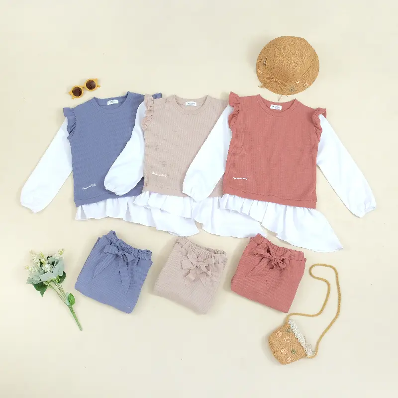 AMMARKIDS Setelan Baju Anak Perempuan Tanggung Terbaru Kekinian One Set Haneen Bless and Bloom Blus dan celana bahan katun nyaman lembut dan tebal 1