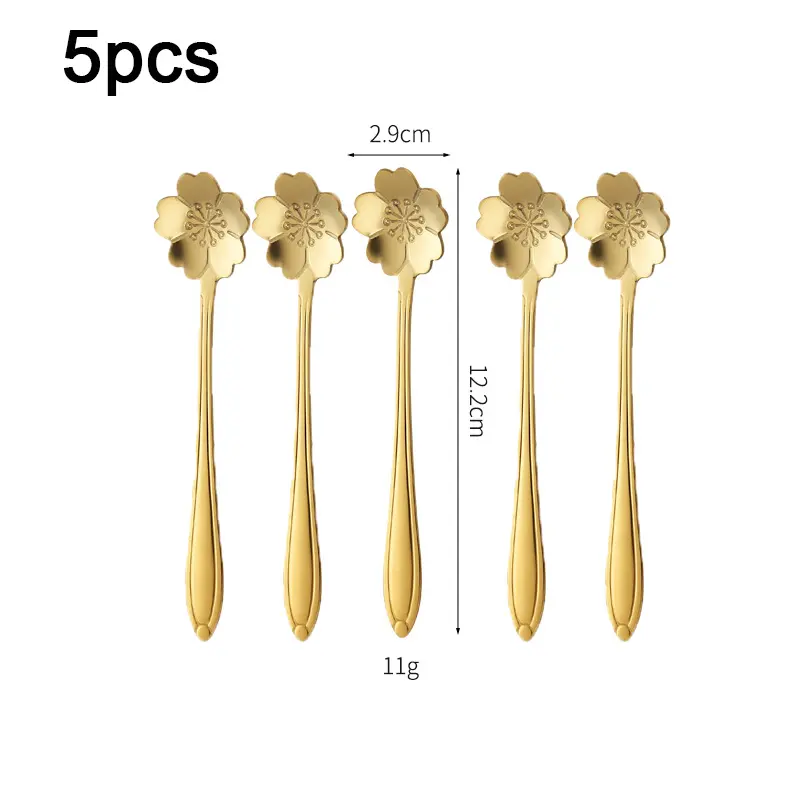 Bộ thìa, 5 cái, làm bằng thép không gỉ, thích hợp để khuấy cà phê, món tráng miệng, trộn mật ong, trà và kem 7