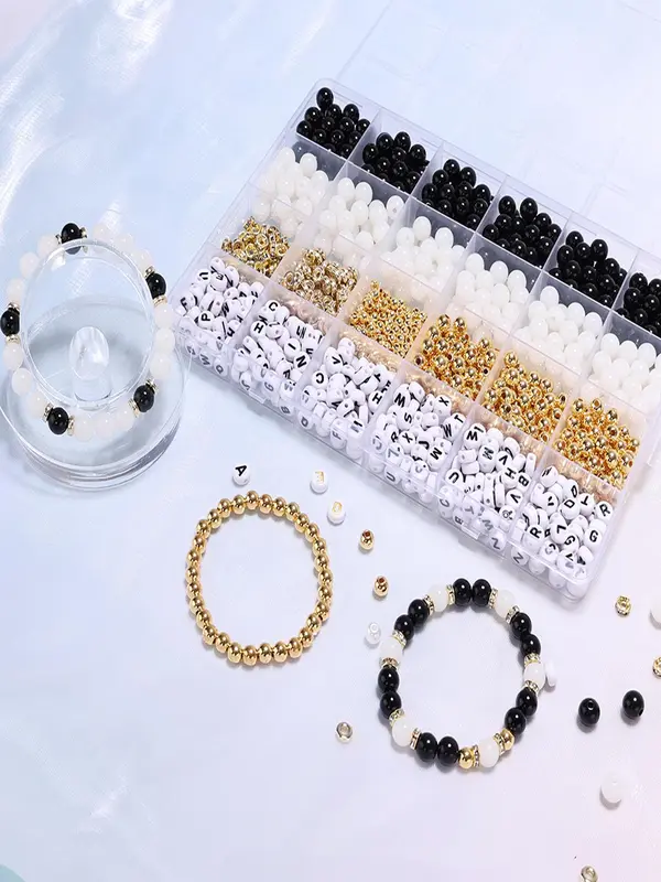 1 Box Random Color Beads for Bracelets Making Kit, Diy Letter Beads for Jewelry Making Kit, Charms for Bracelets String Crystal Beads for Bracelets Making Kit for Adults 2