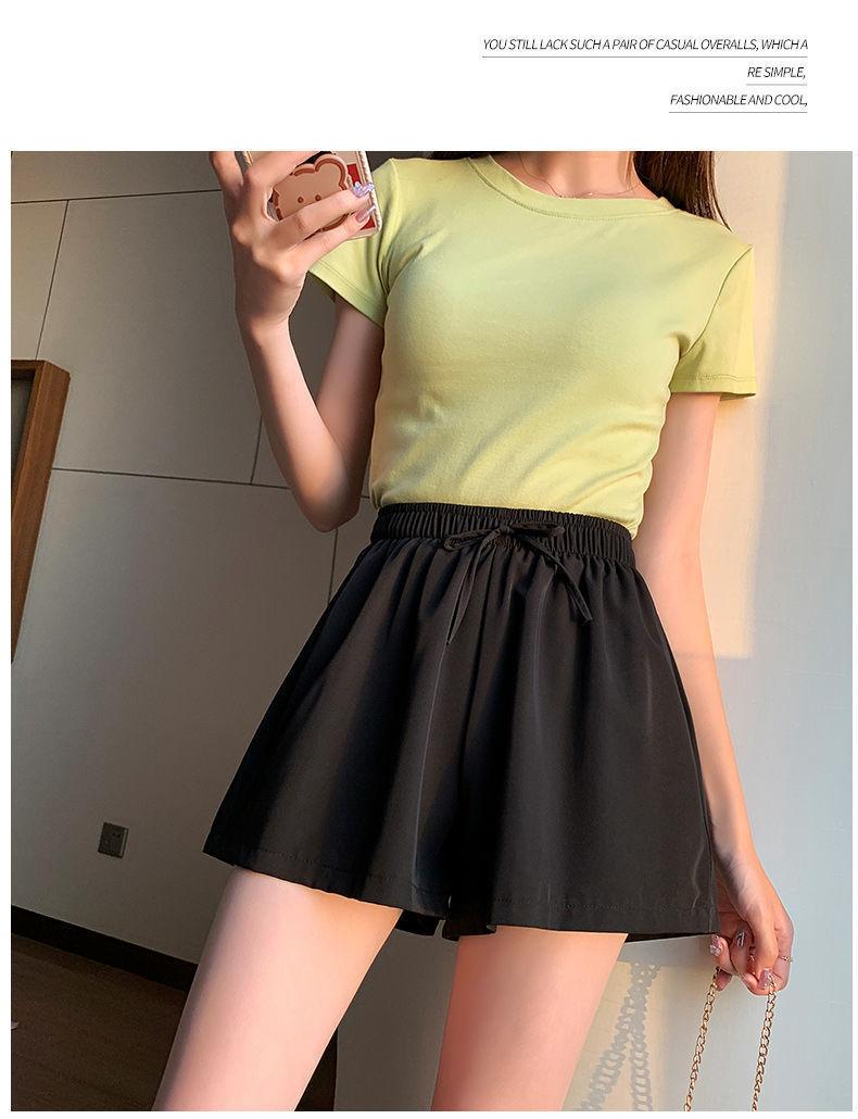 Product Introduction of Ice Silk Shorts for Women, Summer Thin Wide-Leg Casual A-Line Shorts, Versatile High-Waisted Home Three-Quarter Shorts for Women, Trendy Outdoor Wear 24