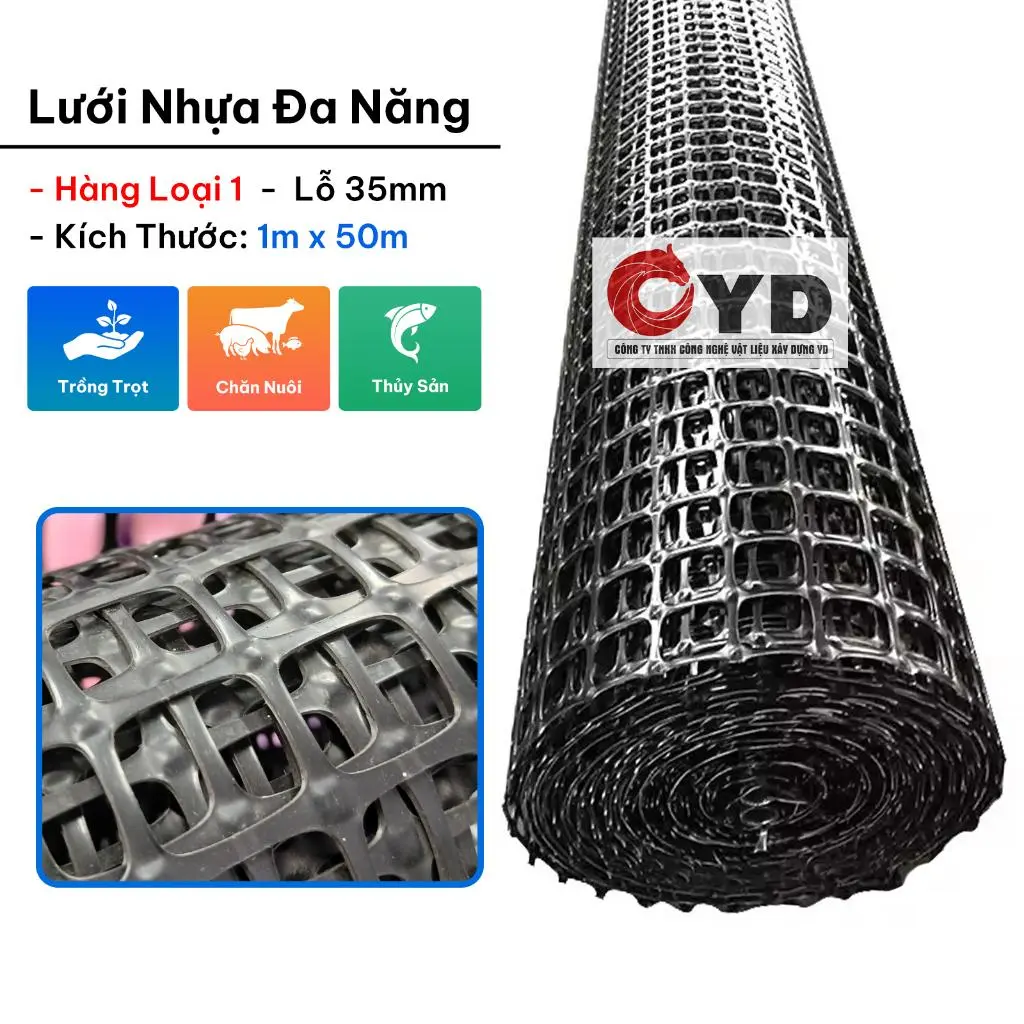 Lưới Nhựa Dẻo Nguyên Sinh Cao Cấp Loại 1 Lỗ 35mm (cao 1mét x dài 50mét) Lưới Rào Chăn Nuôi Gà Vịt-YD