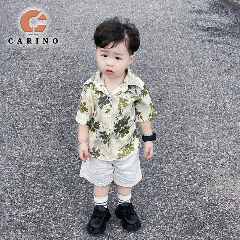 Áo sơ mi công tử chất liệu lụa tuyết cho bé trai phối họa tiết hoa xanh đi học, đi chơi, đi du lịch  mã 8