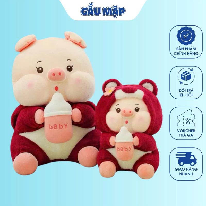 Gấu Bông Lena Lợn Ôm Bình Sữa Thú Nhồi Bông Lena Heo Dễ Thương Chất Mềm Mịn Cao Cấp - Gấu Mập
