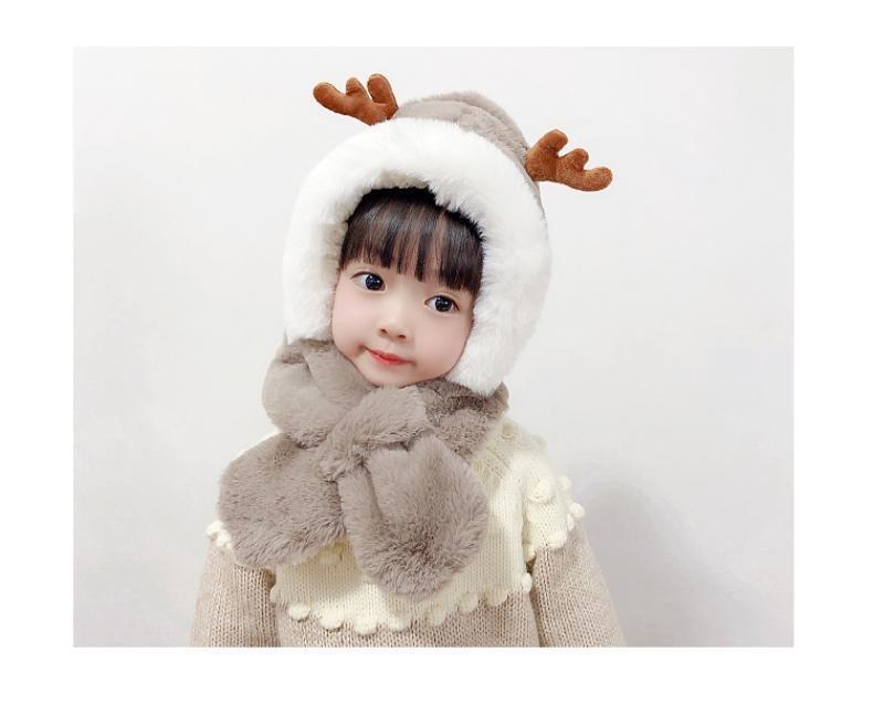 Product Introduction of Winter new children's hat scarf combination male and female children warm plush cute baby deer antler ear protection hat 12
