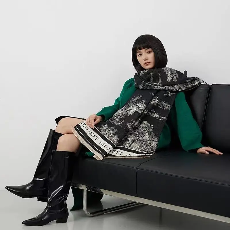 Khăn Choàng Tranh Phong Cảnh, Hàng Mới Về Mùa Thu Và Mùa Đông, Chất Liệu Giống Như Cashmere Khăn Quàng Cổ Động Vật, Thích Hợp Sử Dụng Trong Văn Phòng, Dày Dặn Và Giữ Nhiệt, Khăn Quàng Cổ Dài Đa Năng Women Nữ 4