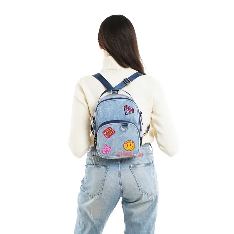 Denim Patch Sling Bag 3in1 - Travolt - Tas Ransel selempang Jeans - Tas Denim - Tas Konser KPOP - Denim - Jeans - Dae tas  remaja 4