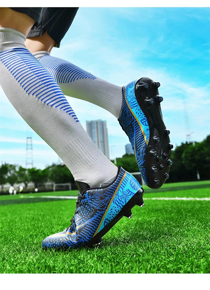 Product Introduction of High Quality Men Women Soccer Shoes Light Cleats Training Football Shoes Ankle Sport Long Spike Sneakers Turf Futsal Shoes Big Size 33-45 42