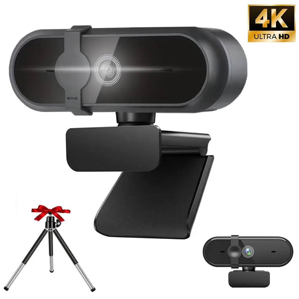 4K Full HD Webcam, Auto Focus USB Powered Webcam with Mic & Triangle Bracket, Desktop Laptop Webcam, 360° Rotating Base Webcam for Live Game, Live Chat, Video Conference