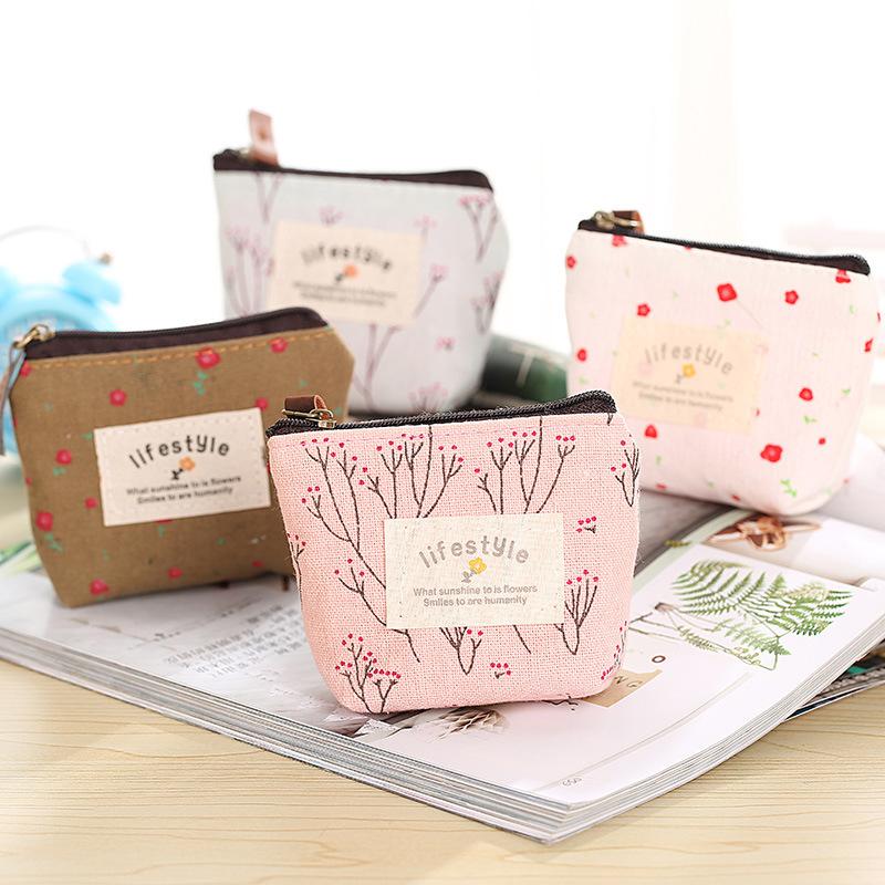 Product Introduction of 3PCS Small Fresh Fragmented Flowers Wallet Canvas Coin Purse Lady Girls Earphone Coin Key Money Storage Bag Zipper Pouch Card Holder 15