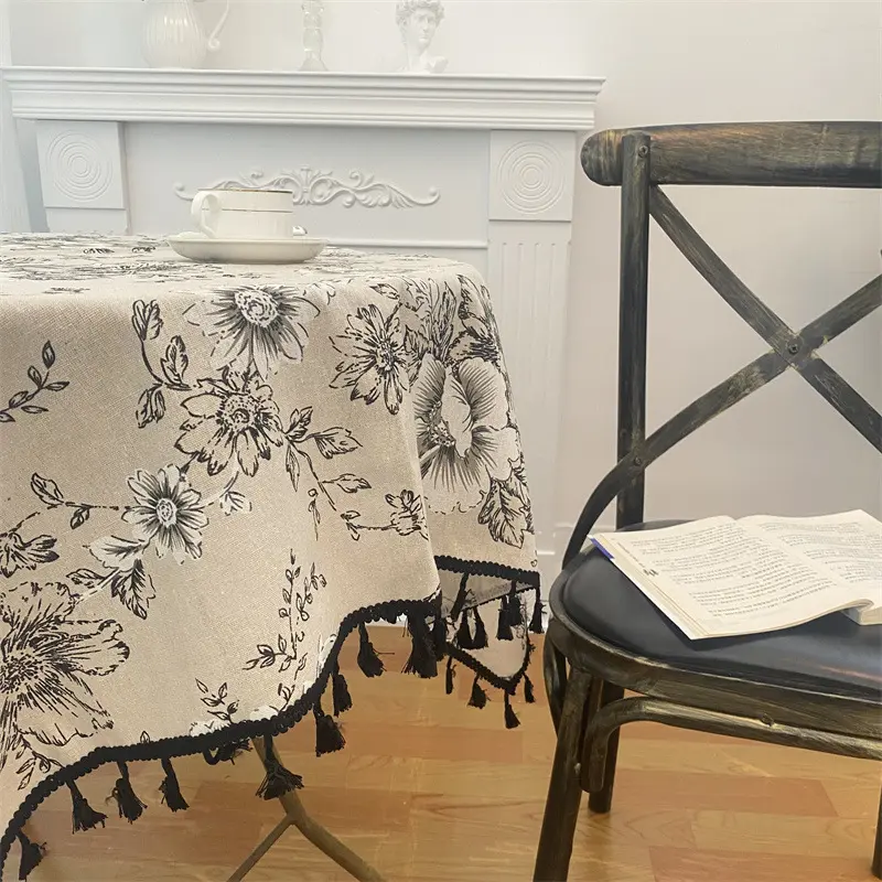 COD Retro Round Tablecloth Fabric Cotton Linen Pastoral Style Dining ...