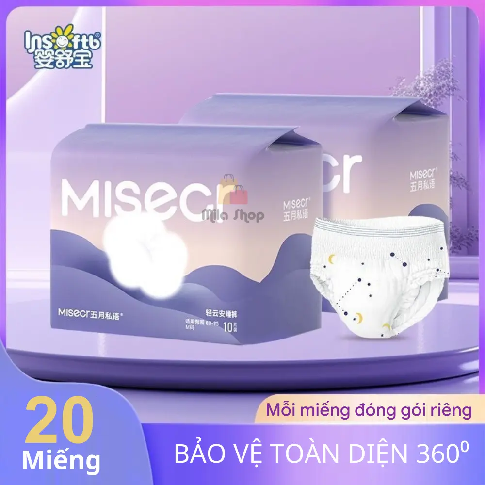 (Che tên SP) 20 miếng Bvs dạng quần MISECR size MLXL (cân nặng từ 40-105kg) 10 miếng/bịchChe