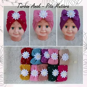 Turban Anak Lucu Motif Pita Mutiara Usia 0-3 Tahun / Turban Bayi Perempuan Bahan Jersey