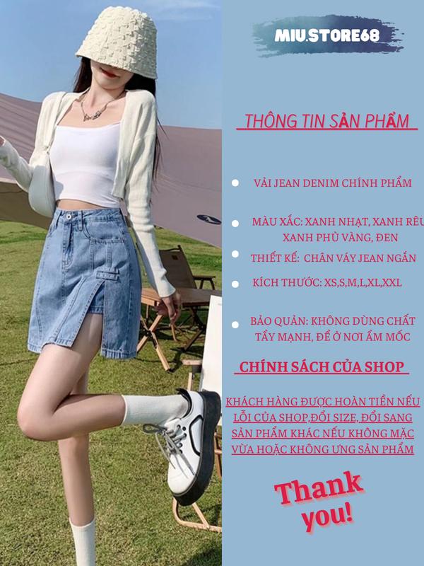 Chân Váy Jean Ngắn Xẻ Tà 2 Lớp Cạp Cao Tôn Dáng MIIUSOTRE , Chân Váy Bò Chữ A Ngắn Cạp Cao Có Quần Lót Trong M024 Nữ Voi Nhung