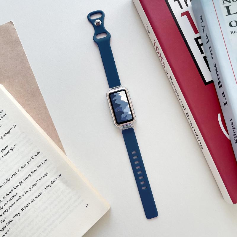 Tali Jam Tangan Anti Gores Transparent PC Case Silicone Strap for Huawei Band 10/9/8 Hard Frame Protective Cover Bumper Cover Screen Protector Soft Silikon Wristband Rubber Band Accessories Smartwatch for Huawei Band 10 9 8 NFC