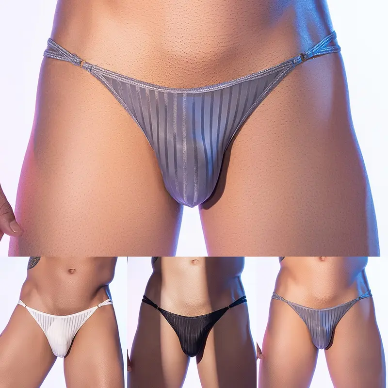 Đồ lót nam, thiết kế sọc gợi cảm, thoáng khí, trong suốt, với túi phình, quần lót Boxer Sịp 0