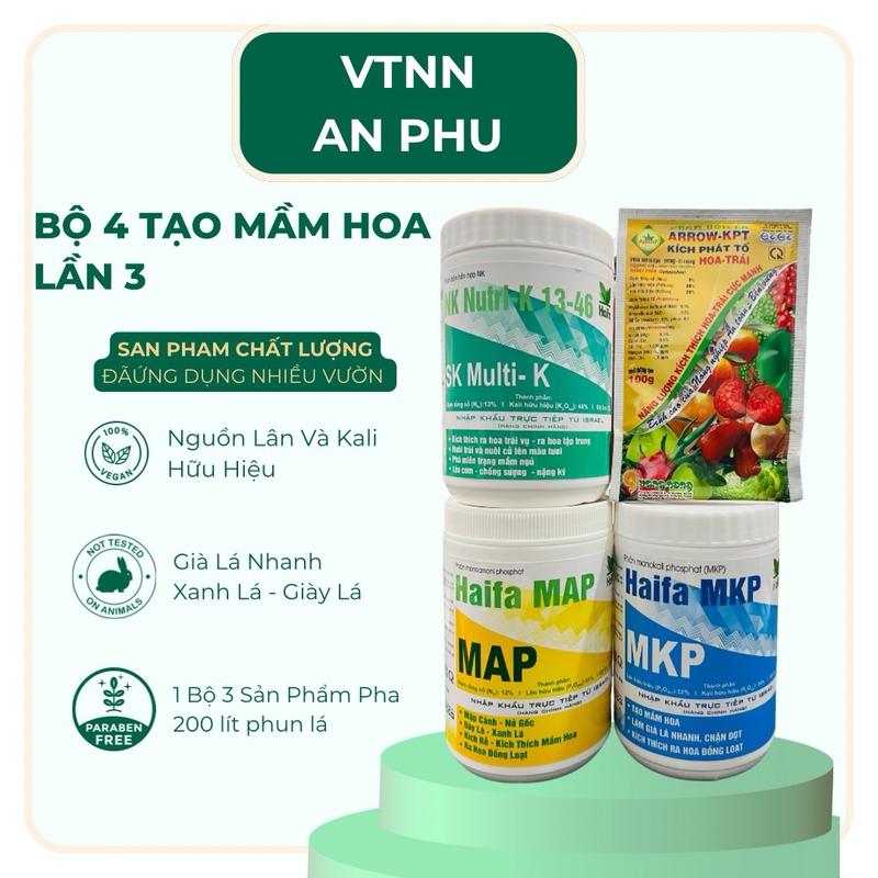 Phân Bón Lá. Bộ 4 Tạo Mầm Lần 3. Giúp Tạo Mầm Hoa Phân Hoá Mầm Hoa Cực Mạnh Chặn Đọt Mạnh. 1 Bộ Gồm 4 Sản Phẩm Pha Chung Cho 200 Lít Phun 2 Mặt Lá Và Dạ Cành