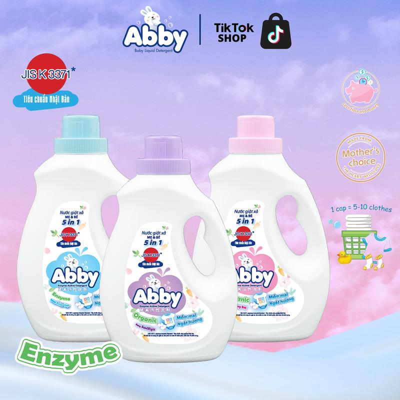 Nước giặt xả ABBY Organic 1100ml công nghệ Enzym làm sạch các vết bẩn an toàn, thiên nhiên Cho Bé