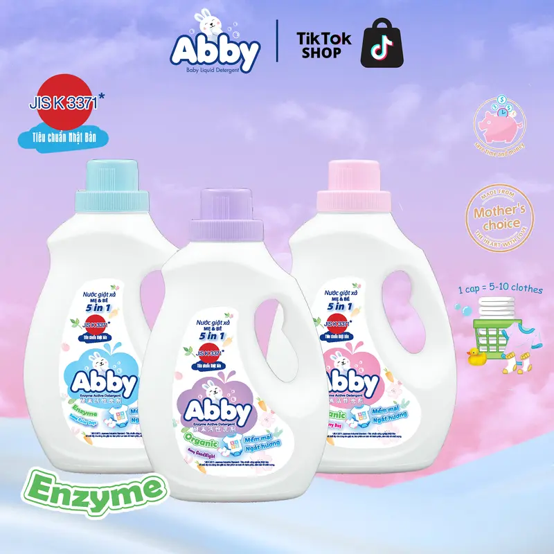 Nước giặt xả ABBY Organic 1100ml công nghệ Enzym làm sạch các vết bẩn an toàn, thiên nhiên Cho Bé 0