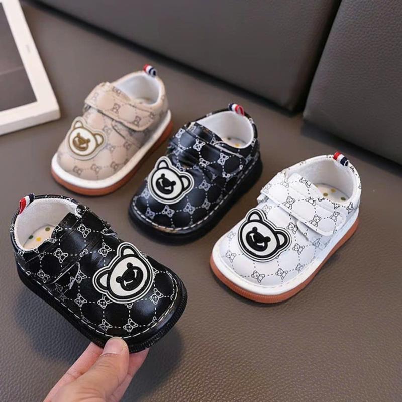 Giày Da Gấu Lông Tập Đi Cho Bé 0-2 Tuổi - Đen Trắng Nâu Voi Sandal