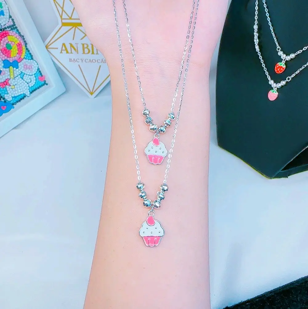 Dây chuyền cho bé gái hình ly kem đáng yêu-bạc ta nguyên chất