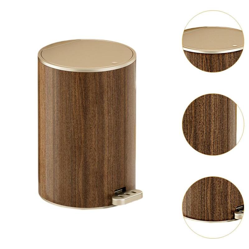 Product Introduction of Wood Grain Trash Can Rubbish Bin Large Capacity Stylish Home Toilet Paper Basket Waste Basket for Hotel Bedroom Bathroom Dorm 1