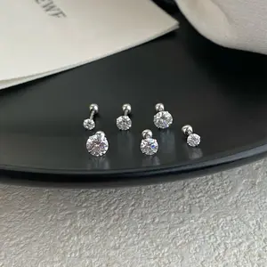 Anting Earring Stud Diamond Berbagai Ukuran Zircon Stainless Titanium Steel Anti Karat