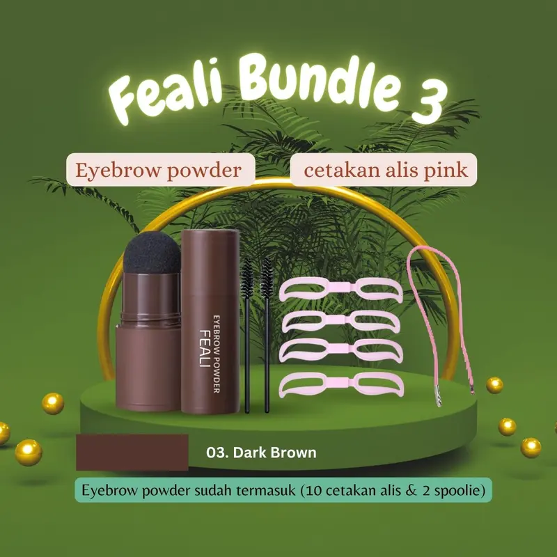 FEALI Paket Bundle (2PCS) Stamp Alis Instan Best Seller - (Eyebrow Powder Cetakan Alis Instan Waterproof, Cetakan Alis Instan Tali Eyebrow Card Dengan 4 model) Wajah 4