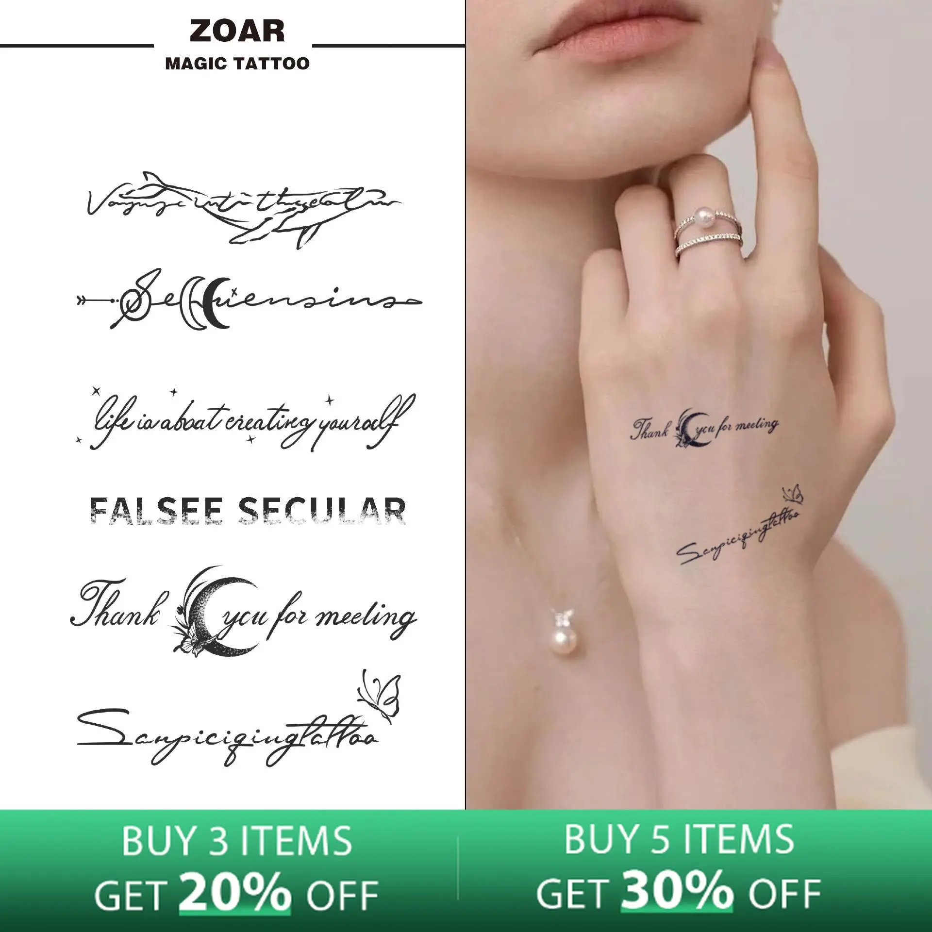 Zoartattoo M-370 stiker tato   sementara  【Pola kalimat bahasa inggris】Tahan lama Tattoo menempel dekorasi seni untuk pria dan wanita