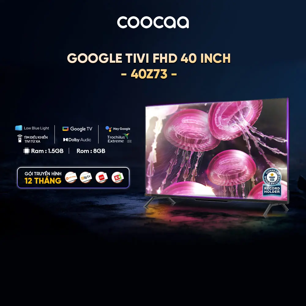 [Deal Độc Quyền]  Coocaa Google Tivi FHD Coocaa 40 Inch Tivi - Model 40Z73 - RAM 1.5GB/ROM 8GB-Điều Khiển Giọng nói - Bluetooth - Kho Tàng Ứng Dụng Google Play tivi