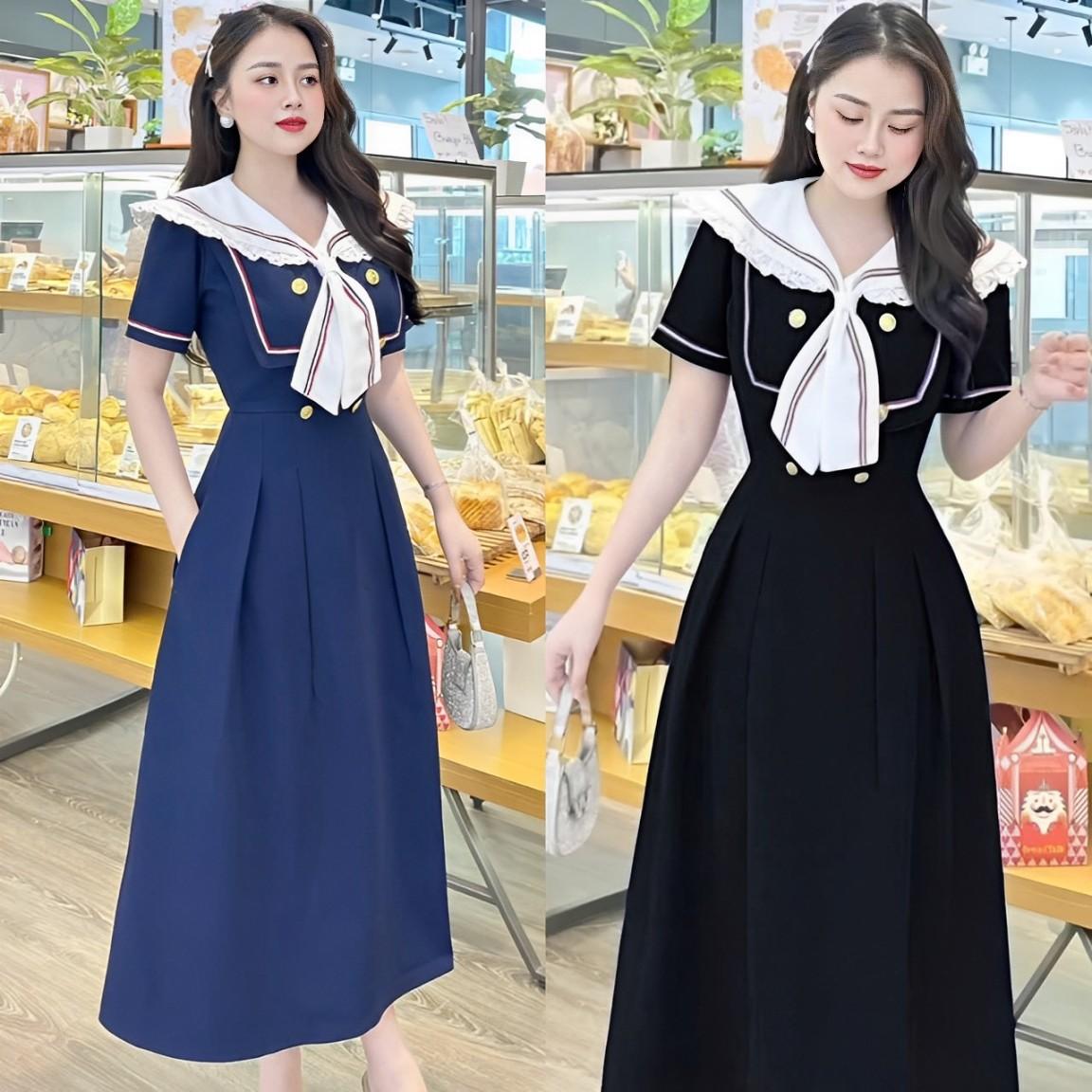 [Xả Kho] Váy Dự Tiệc Phối Yếm Vải Cotton Lạnh 40 - 95Kg Thời Trang Nữ Béo Xinh Shop - A.1387