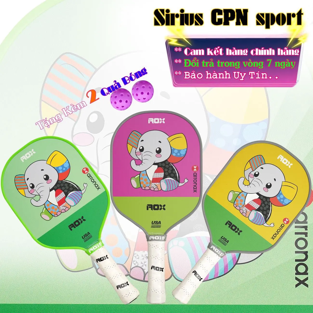 Vợt pickleball AOX con voi nhí thương hiệu nhà ARONAX.siêu nhẹ,mẫu mã đa dạng