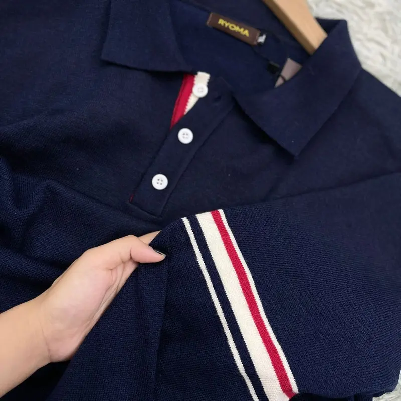 Áo polo dệt kim RYOMA, thiết kế kẻ tay, chất len lông cừu, mềm mịn, sang trọng, lịch sự NHA-10 2