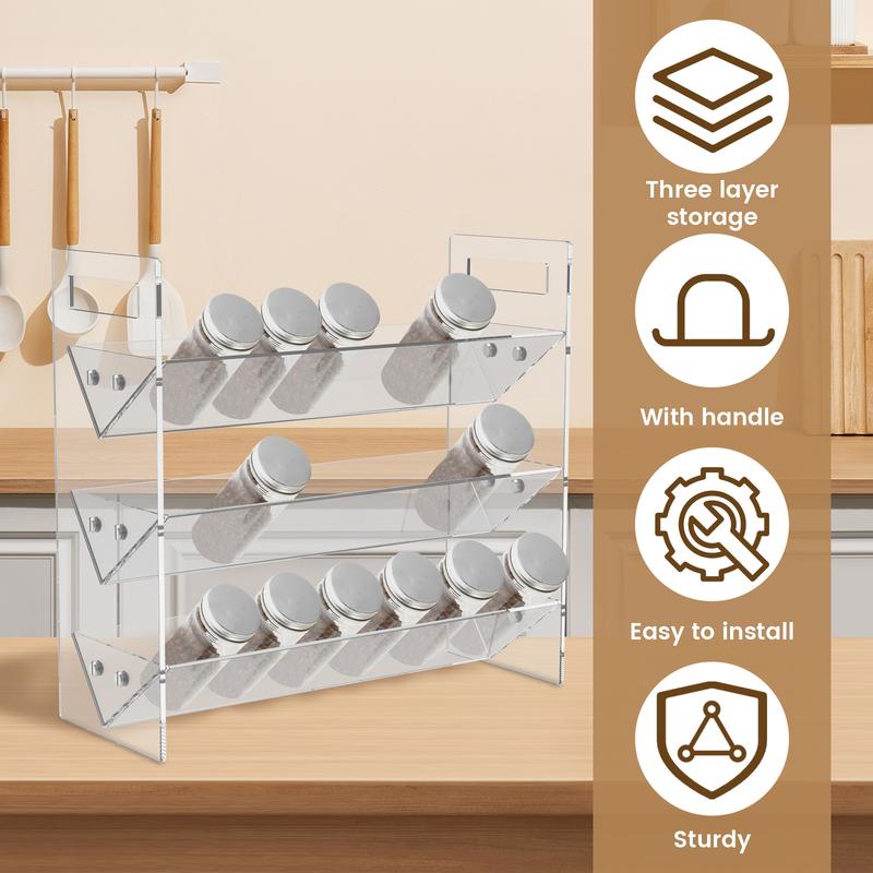 Product Introduction of 3 Tiers Spice Rack Organizer with Handles Acrylic Spice Rack Clear Spice Organizer Detachable Seasoning Rack Cabinet Seasoning Organizer for Countertop Cupboard Pantry 18198 24