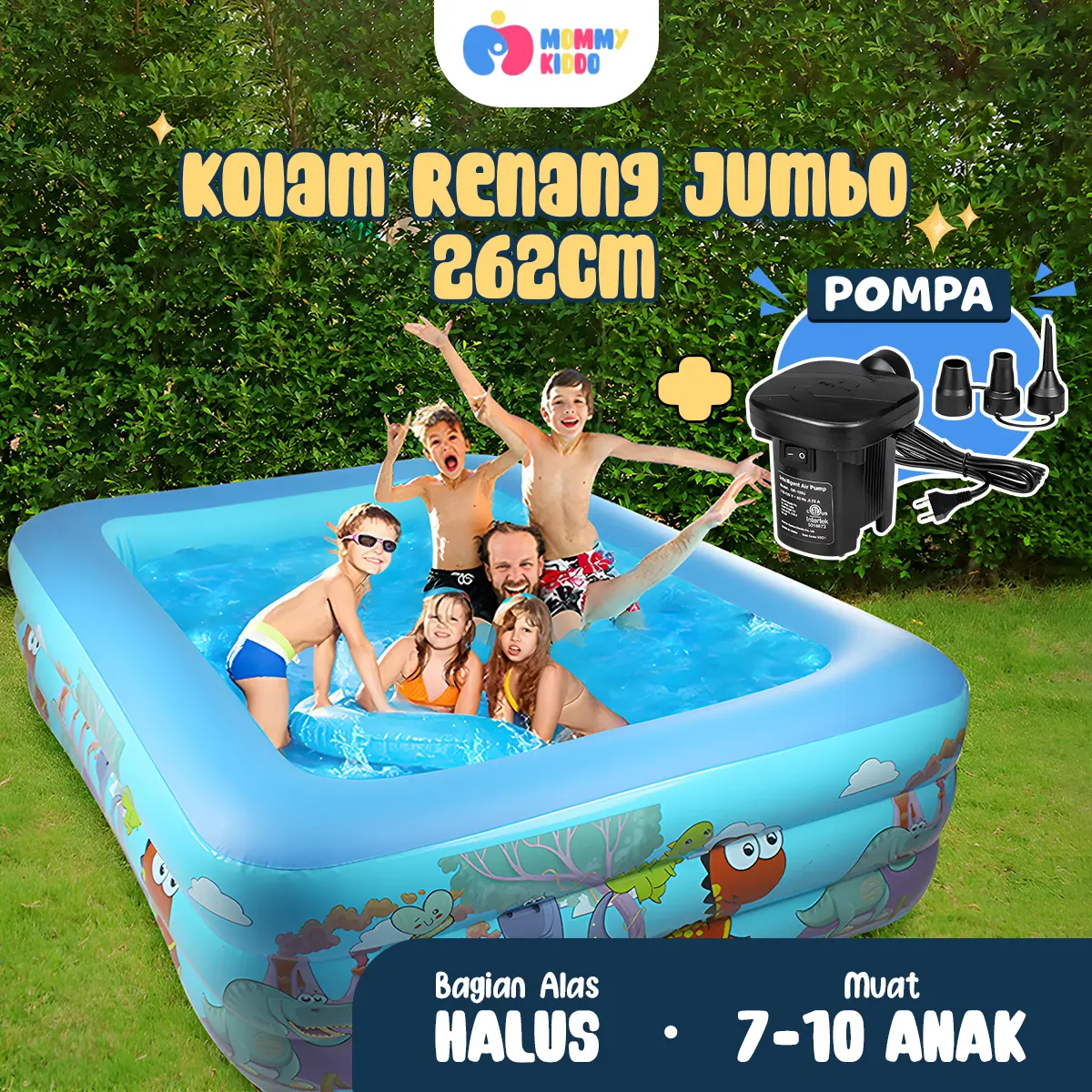 MOMMYKIDDO - ( FREE POMPA LISTRIK ) Kolam Renang Anak Ukuran 262CM Kolam Anak Ukuran Jumbo + Pompa