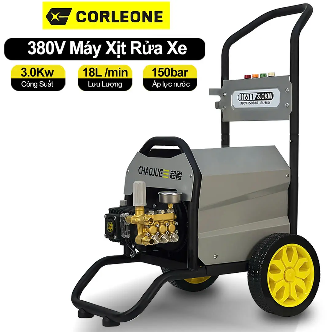 [3.0KW-tua chậm-điện 380V] Máy rửa xe công nghiệp cao áp 18L/ phút, J1611 động cơ lõi đồng ty sứ tua chậm, công suất mạnh, máy xịt rữa xe áp lực cao xịt rửa xe tải, xe cơ giới, chuồng trại, rác thải, xe công trình, máy cày máy cuốc, máy công nông
