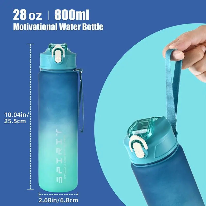 800ML Sports Water Bottle, 1 Count Portable Large Capacity Water Bottle with Straw & Handle, Drinking Cup for Home Office School Outdoor, Drinkware 1