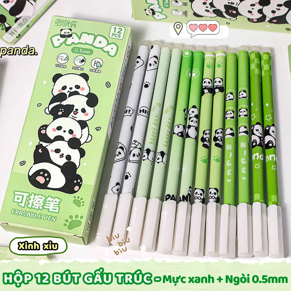 Bộ 12 bút gel xóa được hình hoạt hình sáng tạo 0,5mm, mực xanh nâng cấp để viết trơn tru, quà tặng cho trẻ em