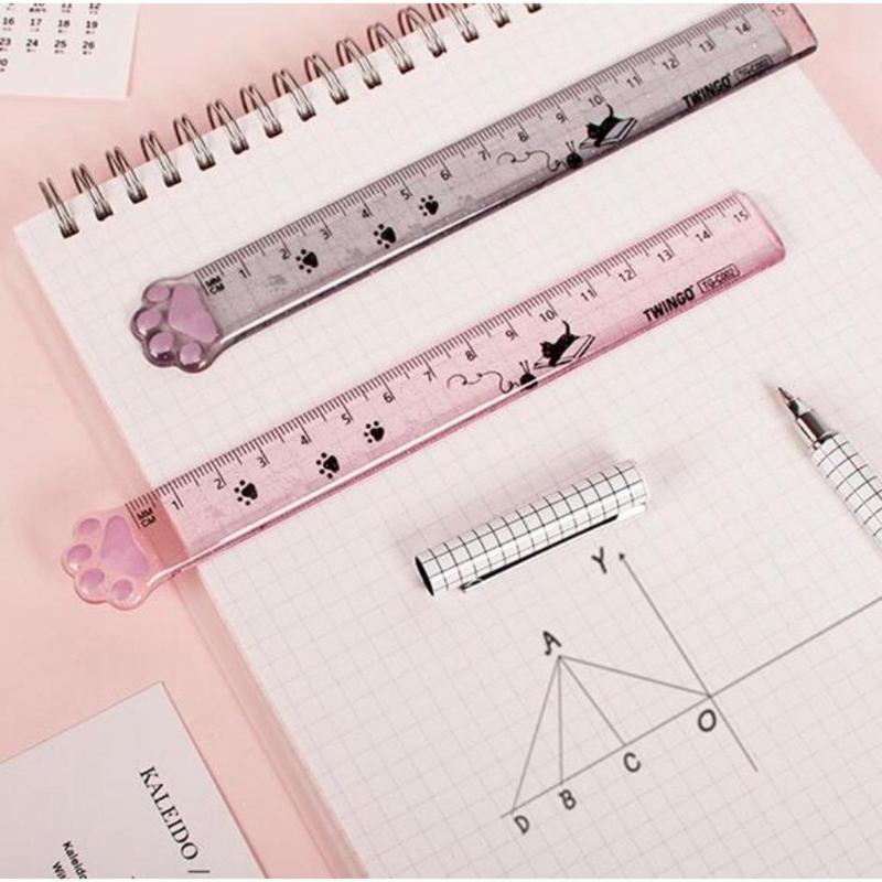 Cute Cat Claw Ruler Transparent Plastic Thickened Arc Ruler Student ...