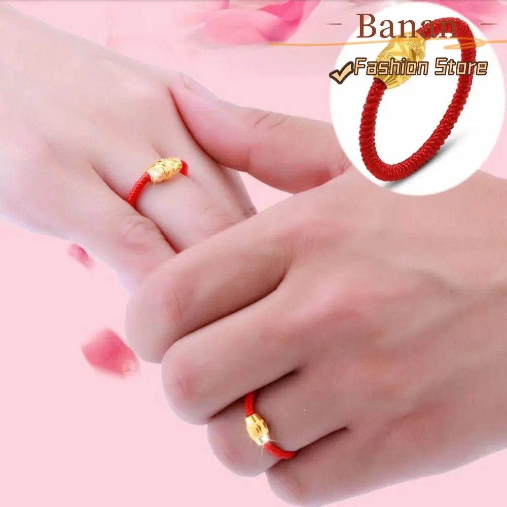Nhẫn hạt may mắn, thiết kế đơn giản, bện dây đen và đỏ, phụ kiện, nhẫn đôi, nhẫn Dây