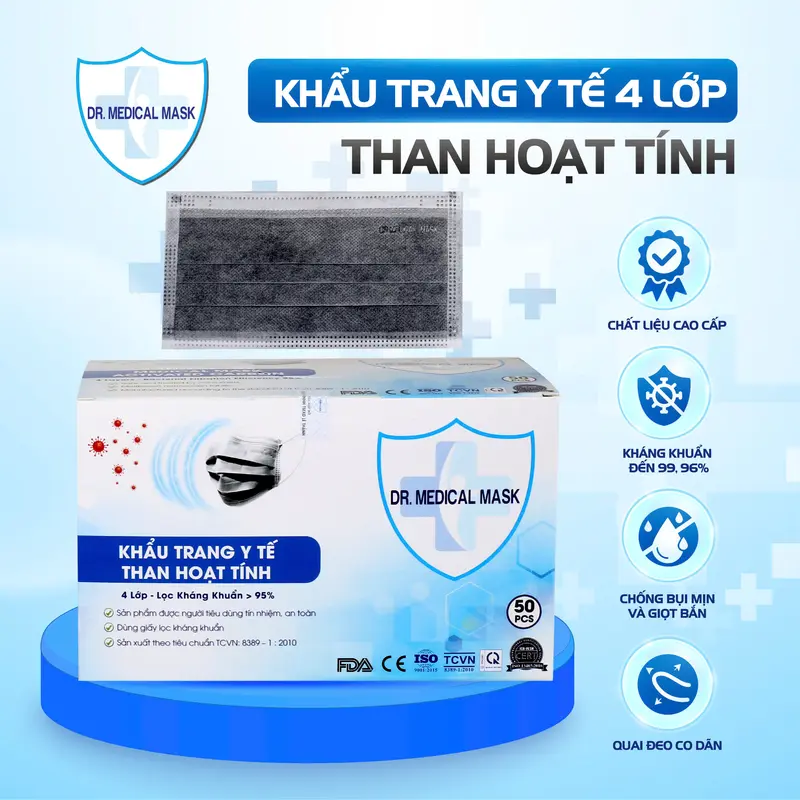 Khẩu Trang y tế 4 lớp Than Hoạt Tính Dr Medical Mask hộp 50 cái 0