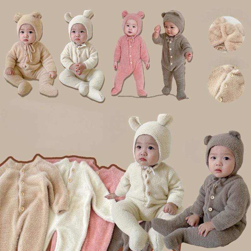   Mẹ ShuBim  -BD07-Bộ Đồ Liền Thân - Body Gấu Mũ Siêu Xinh Kín Chân Cho Bé Trai Và Bé Gái QCCC 