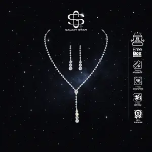 ((FREE BOX)) Set Kalung & Anting Sparkling Zircon Silver Korean Style Aksesoris Wanita Fancy Look Daily Wear Elegan Sparkling AAKB0025-28 Aksesori Zirkon Silver Trendy 2025