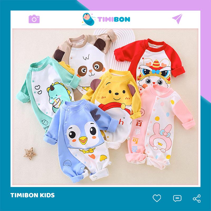 Quần Áo Trẻ Em Hình Thú Bộ Body Dài Tay Cho Bé Trai Bé Gái Trẻ Sơ Sinh Đến 12kg Vải Thun Cotton - [BDD33]