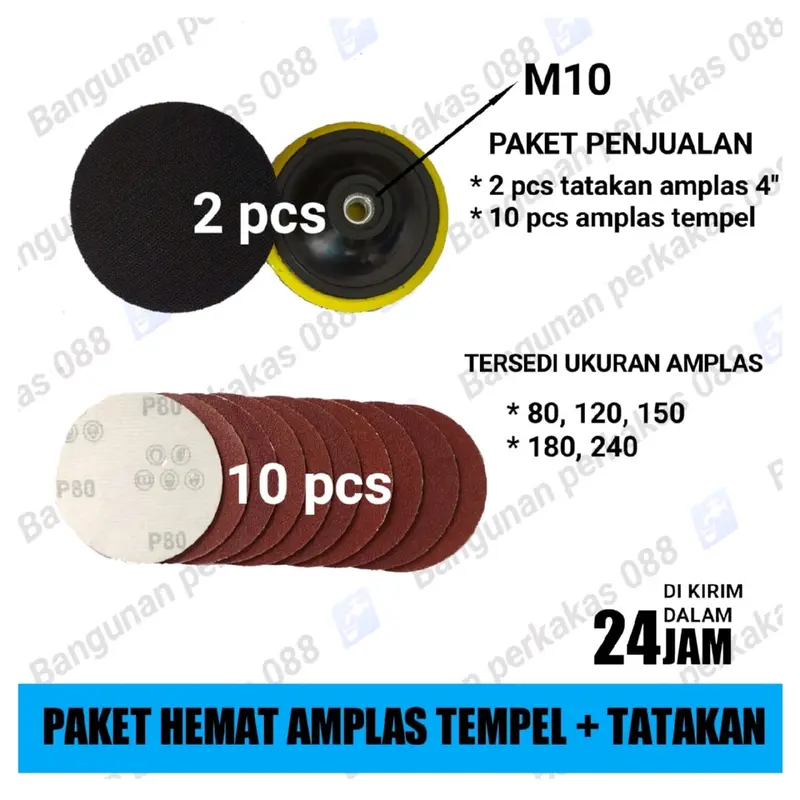 Tatakan Amplas Velcro 4 In 2 Pcs+10 Pcs Amplas Velcro/Taplak Gerinda 0