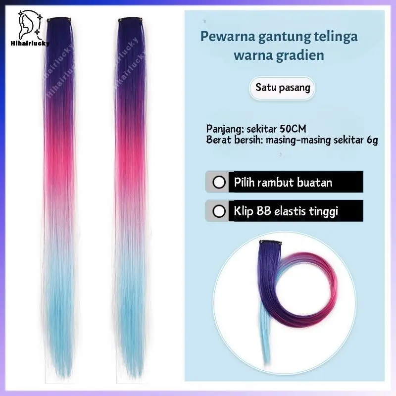 HIL-0040 Hairclip Extension Warna Gradient - Aksesoris Rambut Konser Pesta, Gaya Korea Jepit Sisi Telinga, Rambut Palsu Halus Natural (Wanita) 3