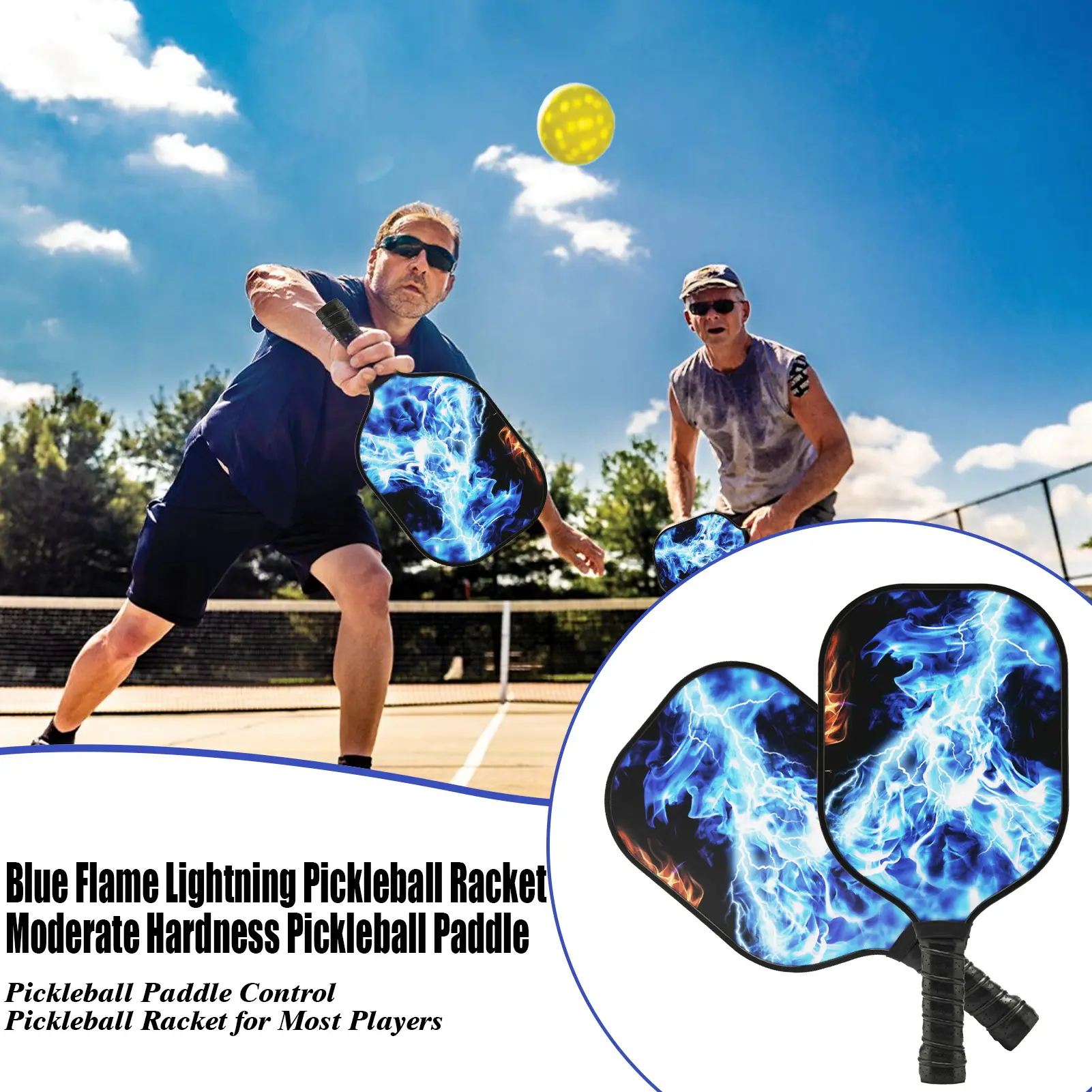 Heribar Pickleball Paddles Fiberglass Pickleball Paddles Lightweight Pickleball Rackets with Sweat-Absorbent Handle for All Levels