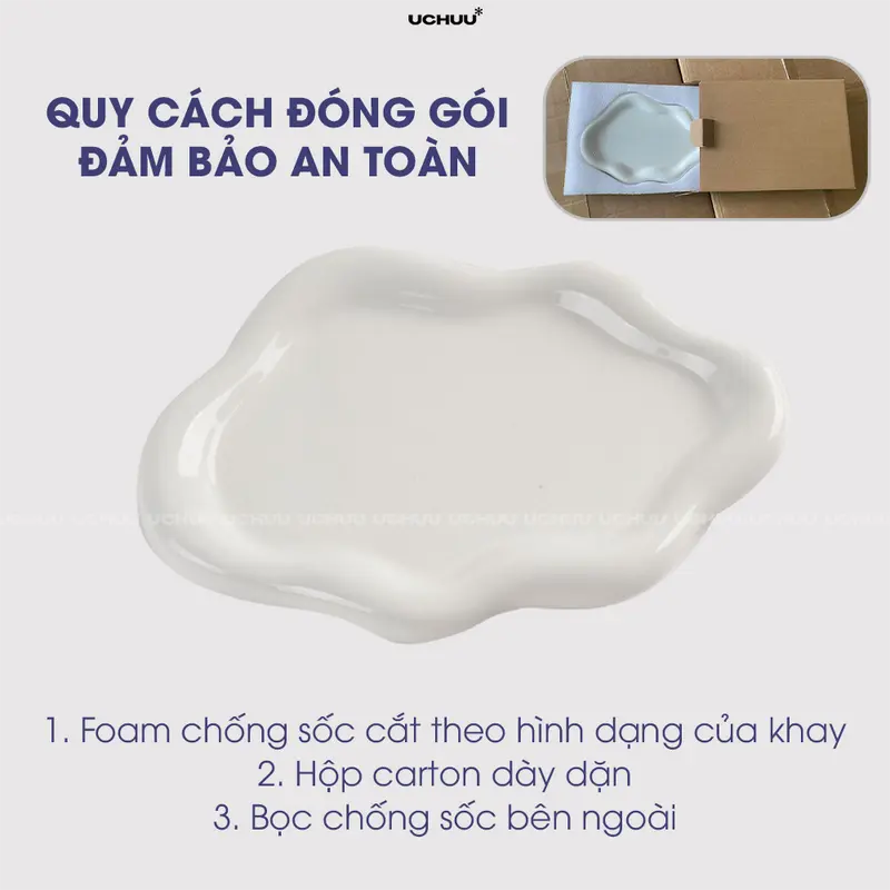 Khay Sứ Mạ Bạc Cao Cấp UCHUU, Đĩa Viền Dày Đựng Trang Sức, Đồ Ăn, Background Chụp Ảnh, Decor Phòng 5