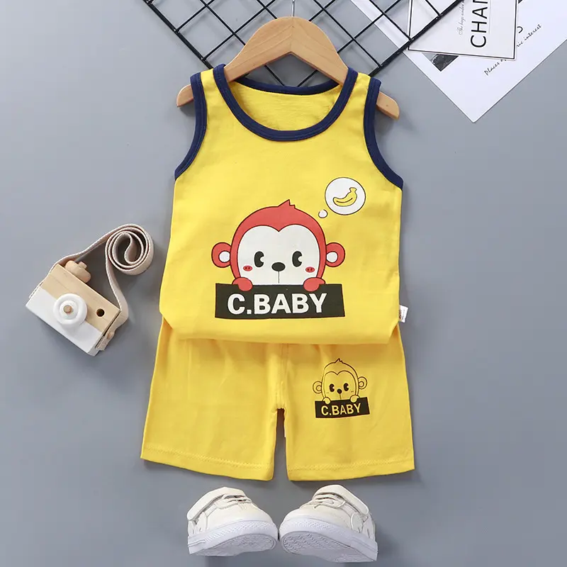 Tank top + Size73-130 shorts 1 month -6 Years Cotton Fabric Soft and comfortable summer comfort fabric Breathable boy clothing